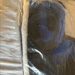 Blue and Black Nike Fuzzy Slippers